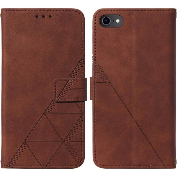 Custodia In Pelle Flip Per Iphone Se 2020 / 8 / 7 / 6S / 6 Custodia Design Portafoglio Con Goffratura, Porta Carte E Supporto Marrone-image