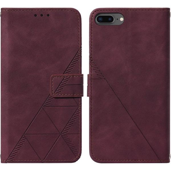 Custodia In Pelle Flip Per Iphone 8 Plus/ 7 Plus/ 6S Plus/ 6 Plus Custodia Design Portafoglio Con Goffratura, Porta Carte E Supporto Rosso-image