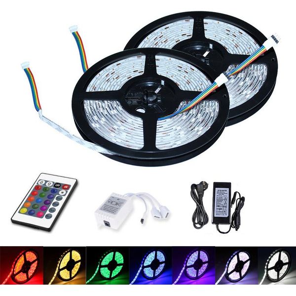 Fiqops 1M Striscia Led, Striscia Led Rgb 5050 Smd, Striscia Led 30 Led, Led Non Impermeabile (IP20), Con 24 Pulsanti Di Controllo Remoto-image
