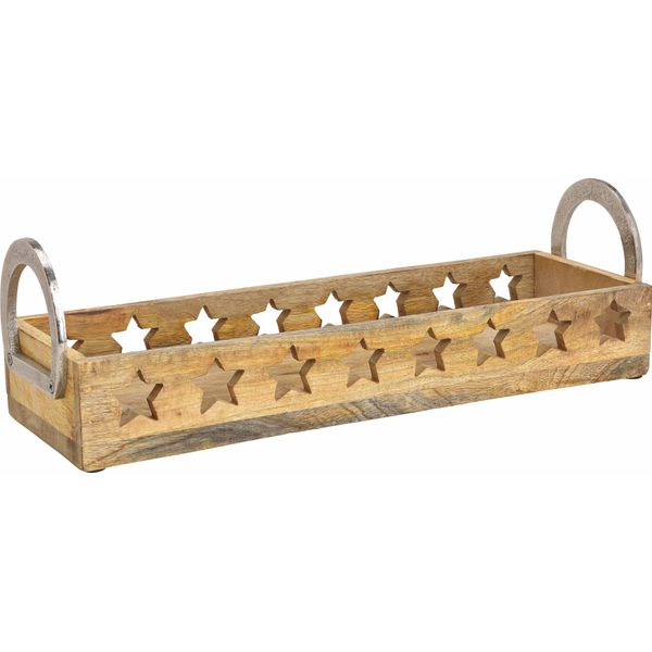 Vassoio Per Candele In Legno Di Mango - Circa 44 Cm - Con Manico In Metallo-image