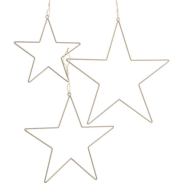 Set Di 3 Stelle In Ferro Da Appendere - 30 Cm, 40 Cm, 50 Cm - Colore: Oro-image
