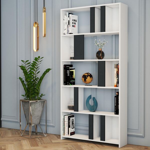 Skye Decor, Lima - Bianco, Antracite, Libreria, Bianco, 100 % Melamine Coated Slipboard, 90 X 20 X 180 Cm-image