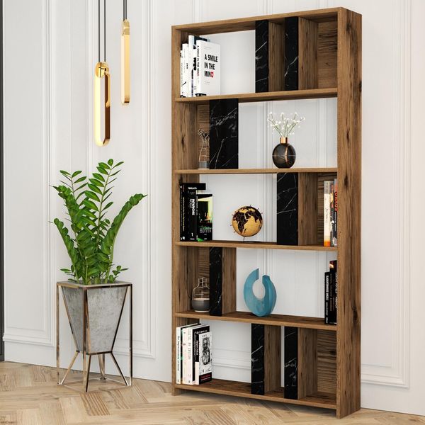 Skye Decor, Lima - Noce, Marmo Nero, Libreria, Noce, 100 % Melamin Coated Slipboard, 90 X 20 X 180 Cm-image