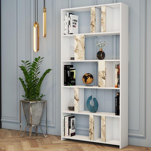 Skye Decor, Lima - White Marble, Libreria, Bianco, 100 % Melamine Coated Slipboard, 90 X 20 X 180 Cm-image