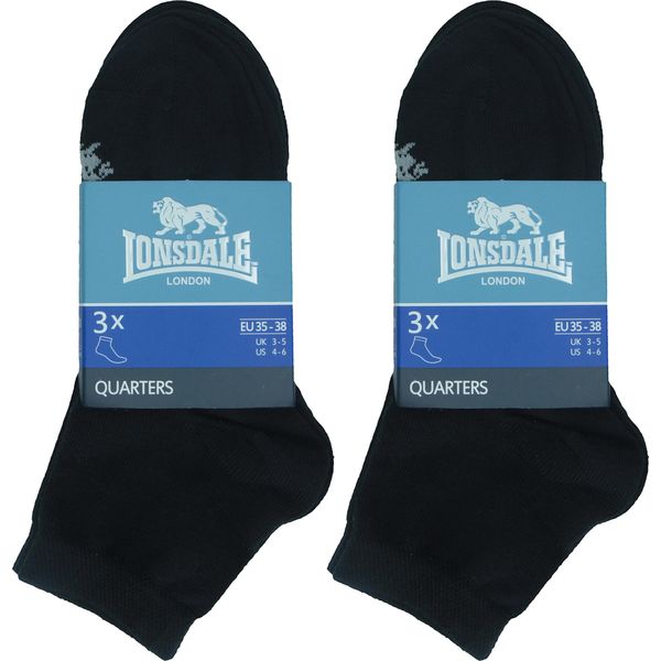 Lonsdale 6 Paia Di Calzini A Quarti In Cotone Altezza Caviglia Nero43-46-image