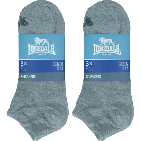 Lonsdale 6 Paia Di Calzini Da Ginnastica Altezza Caviglia In Cotone Melange Grigio39-42-image