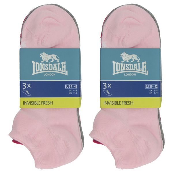 Lonsdale 6 Paia Di Calze In Piquet Di Cotone Fuxia, Grigio, Rosa39-42-image