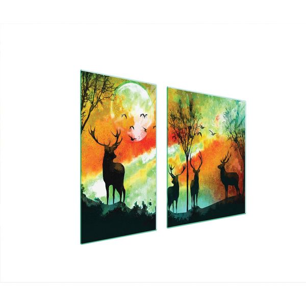 Piastre Copri Fornelli 2 Pezzi 90X52 Ceramica Copri Piano Cottura Vetro Tagliere Cervo Colorato-image