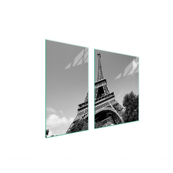 Piastre Copri Fornelli 2 Pezzi 90X52 Copri Piano Cottura In Ceramica Tagliere In Vetro Torre Eiffel Grigio-image