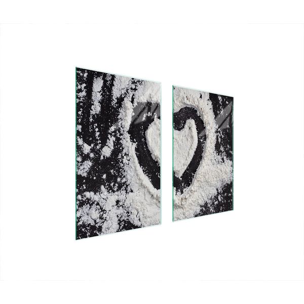 Piastre Copri Fornelli 2 Pezzi 75X52 Copri Piano Cottura In Ceramica Tagliere In Vetro Cuore Nero-image