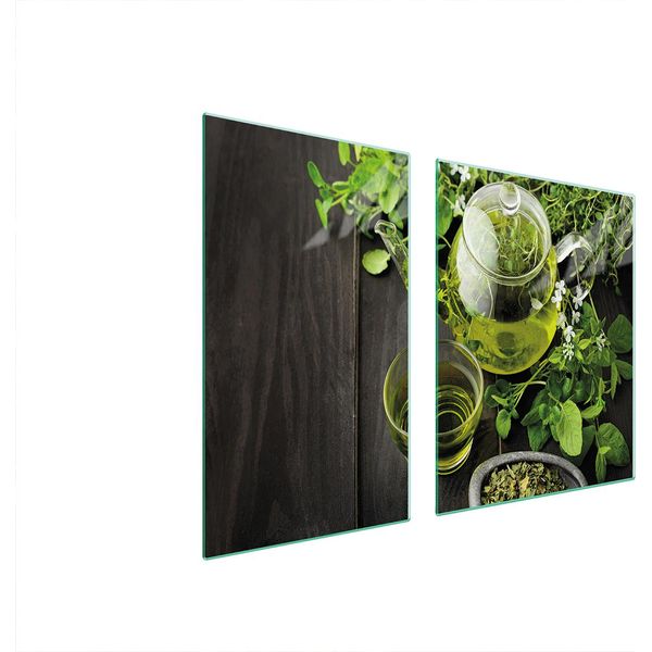 Piastre Copri Fornelli 2 Pezzi 100X52 Copri Piano Cottura In Ceramica Tagliere In Vetro Legno Verde-image