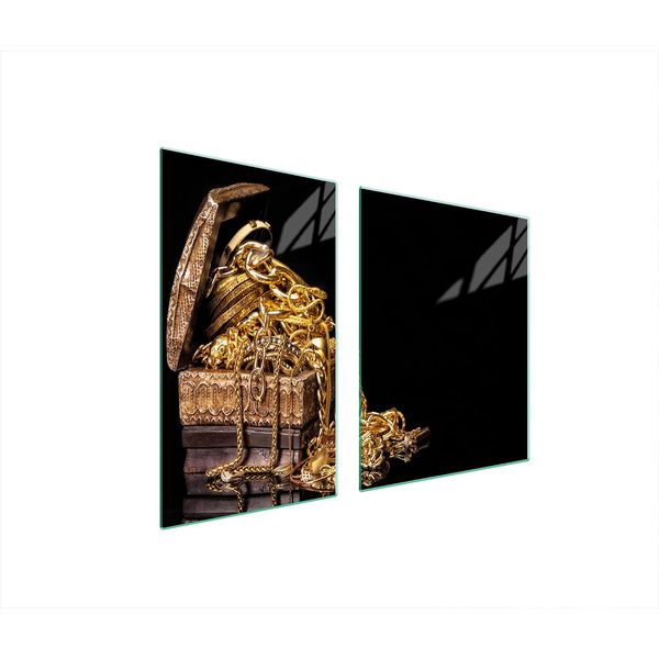 Piastre Copriforno 2 Pezzi 100X52 Copripiastra In Ceramica Tagliere In Vetro Golden Black-image