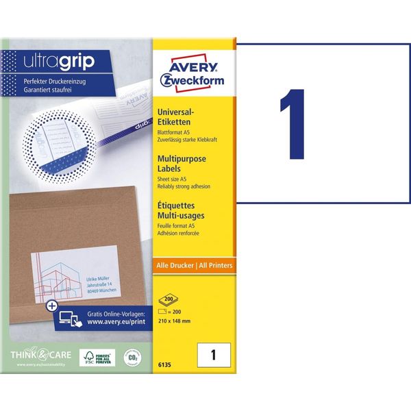 Etichette Universali Ultragrip 210X148 Mm Pu=5X200 Etichette / 200 Fogli Bianco-image