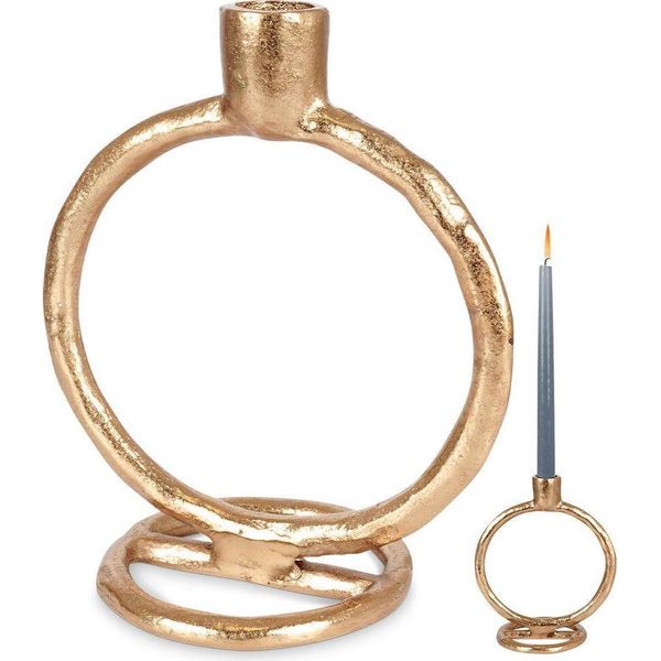 Home Styling Collection Portacandele Portacandele Portacandele Per Una Candela Lunga In Alluminio Oro 19 Cm-image