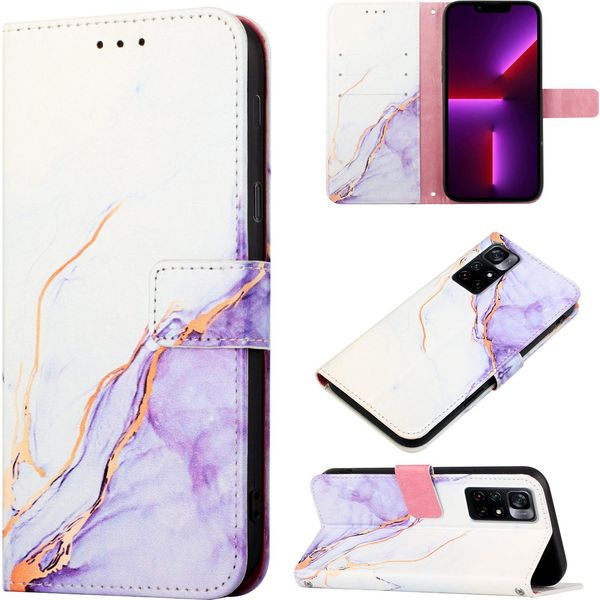 Redmi 10 Case, Marble Motifpoliuretanoleather Case Wallet Card Holder Con Funzione Di Stand Flip Cover Per Xiaomi Redmi 10 / 10 Prime White Purple-image