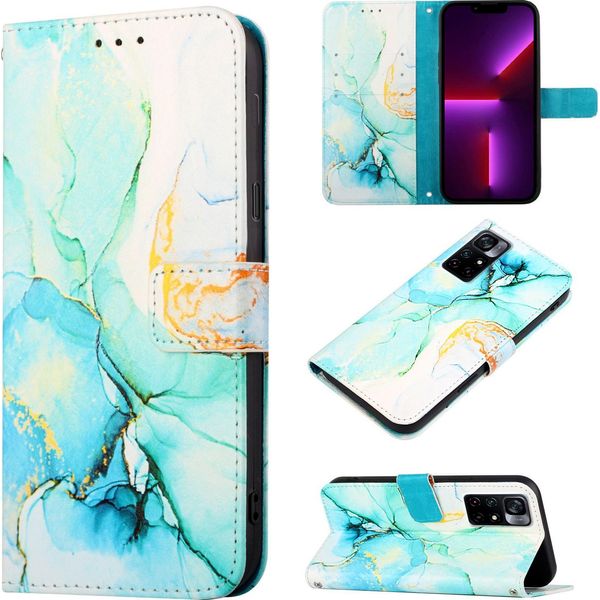 Redmi 10 Case, Marble Motifpoliuretanoleather Case Wallet Card Holder Con Funzione Stand Flip Cover Per Xiaomi Redmi 10 / 10 Prime Verde-image
