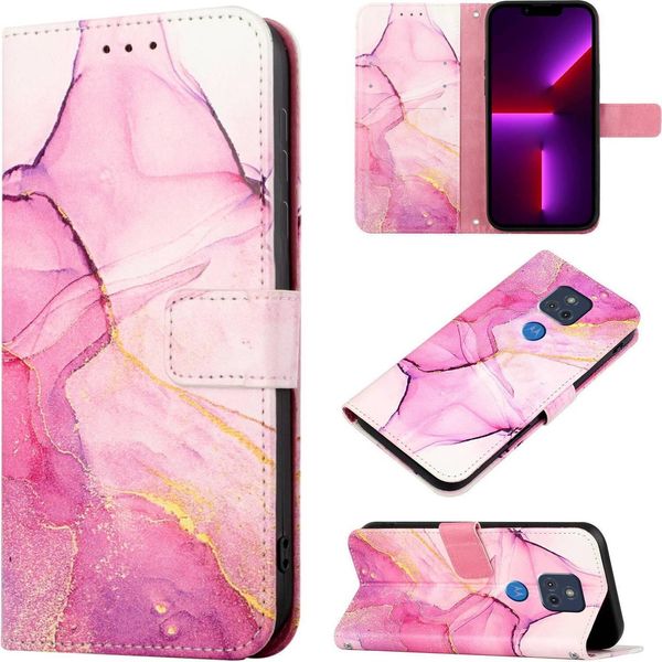 Moto G Power 2021 Case, Marble Motifpoliuretanoleather Case Wallet Card Holder Con Funzione Stand Flip Cover Per Motorola Moto G Power 2021 Rosa-image