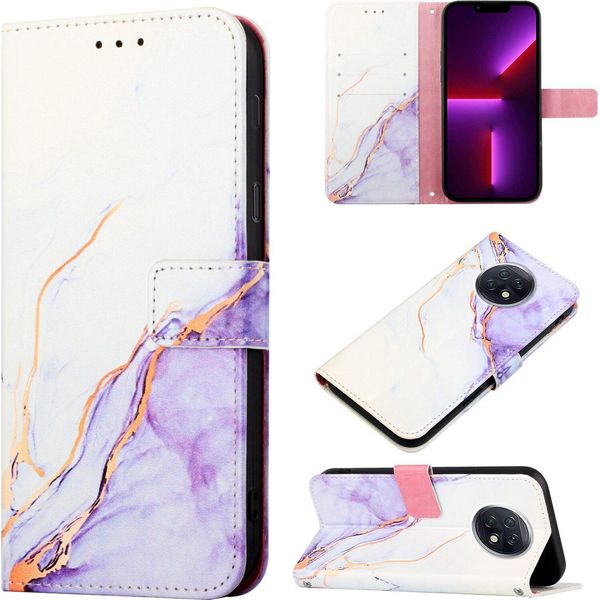 Redmi Note 9T Case, Marble Motifpoliuretanoleather Case Wallet Card Holder Con Funzione Di Stand Flip Cover Per Xiaomi Redmi Note 9T White Purple-image