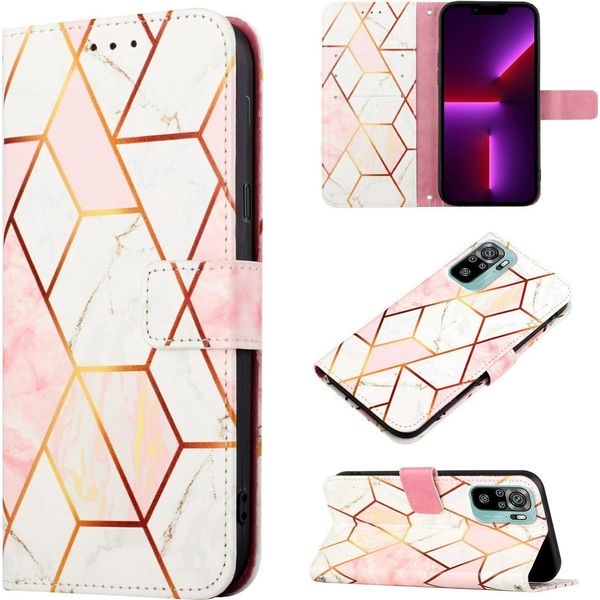 Redmi Note 10S Case, Marble Motifpoliuretanoleather Case Wallet Card Slot With Stand Function Flip Cover Per Xiaomi Redmi Note 10S / Note 10 4G Rose Gold-image