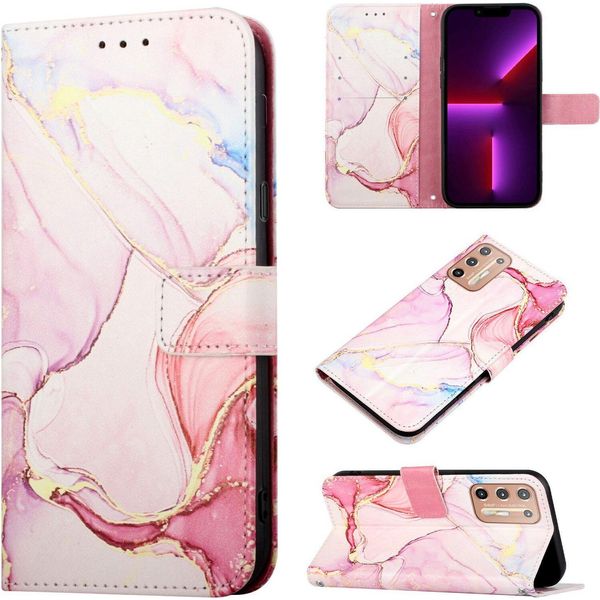Moto G Stylus 2021 Case, Marble Motifpoliuretanoleather Case Wallet Card Holder With Stand Function Flip Cover Per Motorola Moto G Stylus 2021 Pink White-image