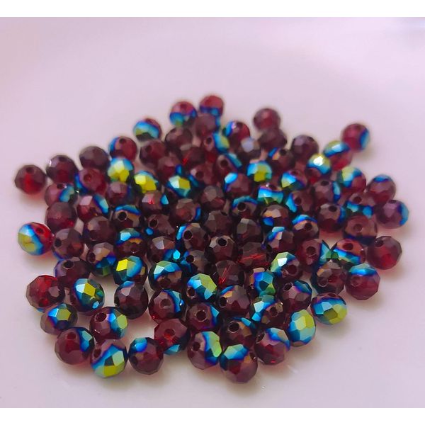 Perline Di Vetro - Tipo "Sfaccettato"" - 140 Pezzi - 4 Mm - Colore - Rosso, Blu, Verde"-image