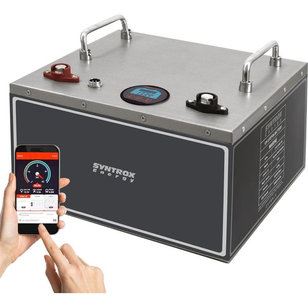 Syntrox Energy 150Ah 12V Lifepo4 Batteria Al Litio Antigelo Con Bms, Bluetooth E Display Per Camper, Barche Ed Energia Solare-image