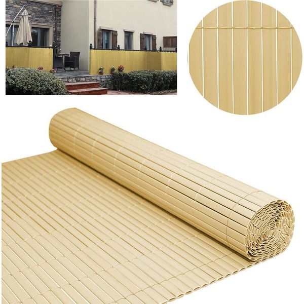 Stuoia Dello Schermo Di Privacy Di Yakimz Schermo Di Privacy Del Pvc Recinto Di Privacy Del Giardino Recinto Del Balcone Frangivento Rivestimento Del Balcone Bambù 120X400Cm-image