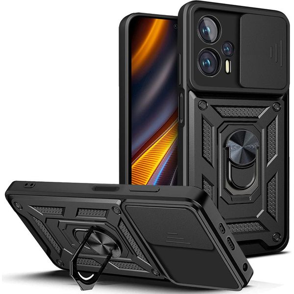 Xiaomi Poco X4 Gt Custodia Con Anello Stand Holder Slide Camera Protection Custodia Protettiva In Tpu Pc Per Xiaomi Poco X4 Gt Nero-image