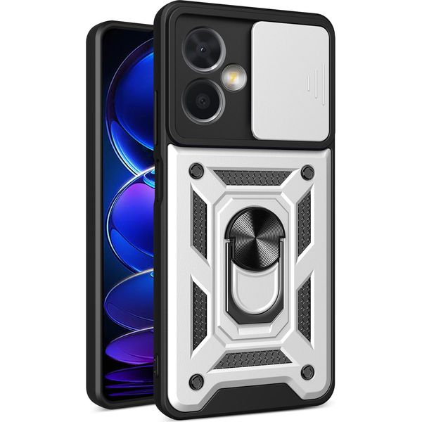 Redmi Note 12 Custodia Con Anello Supporto Supporto Scivolare Fotocamera Protezione Tpu Pc Custodia Protettiva Per Xiaomi Redmi Note 12 Argento-image