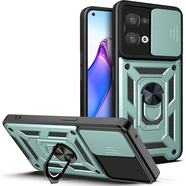 Oppo Reno8 5G Custodia Con Anello Supporto Supporto Scivolare Fotocamera Protezione Tpu Pc Custodia Protettiva Per Oppo Reno8 5G Verde-image