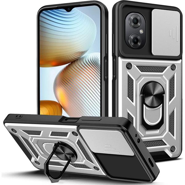Xiaomi Poco M4 5G Custodia Con Anello Stand Holder Slide Camera Protection Custodia Protettiva In Tpu Pc Per Xiaomi Poco M4 5G Argento-image