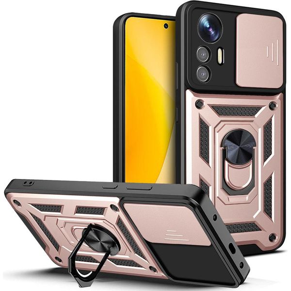 Xiaomi 12 Lite Custodia Con Anello Supporto Supporto Scivolare Fotocamera Protezione Tpu Pc Custodia Protettiva Per Xiaomi 12 Lite Oro Rosa-image