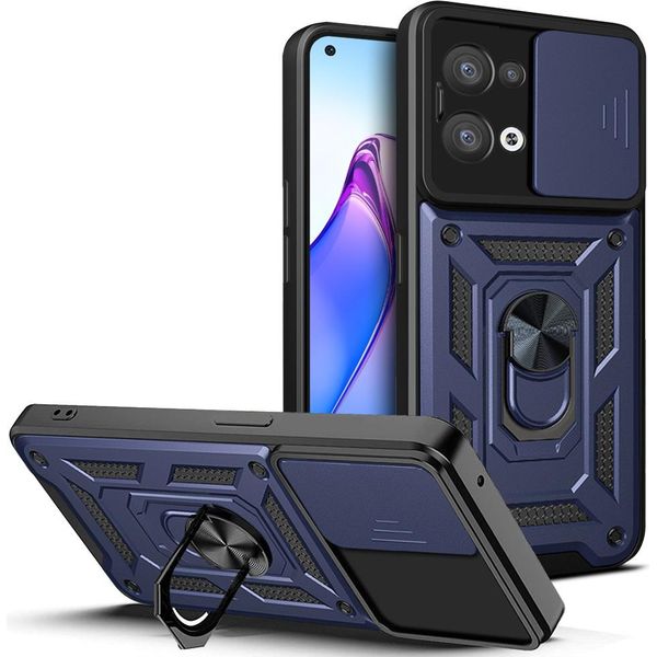 Oppo Reno8 5G Custodia Con Anello Supporto Supporto Scivolare Fotocamera Protezione Tpu Pc Custodia Protettiva Per Oppo Reno8 5G Blu-image