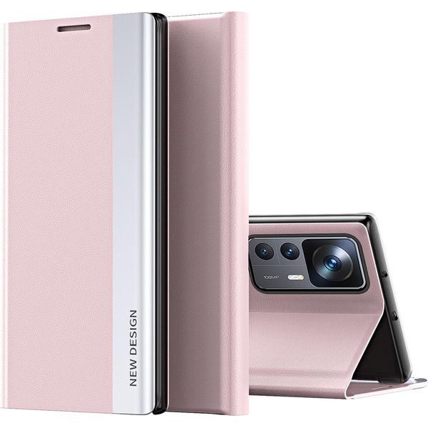 Custodia Xiaomi 12T Pro, Custodia Magnetica In Finto Cuoio Con Funzione Stand Per Xiaomi 12T / 12T Pro Rosa-image