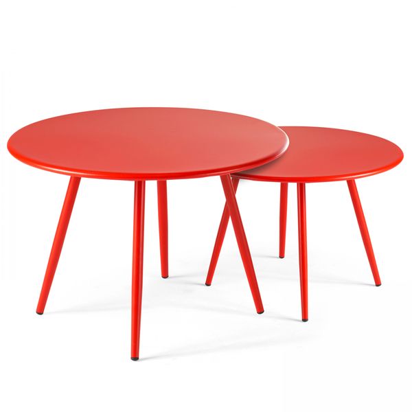 Set Di 2 Tavolini Bassi Rotondi In Acciaio Rosso - Oviala Palavas-image