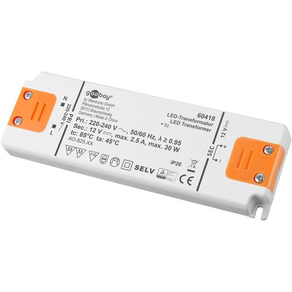 Goobay 60418 Trasformatore Led 12 V (Dc), 30 W, Bianco-Arancio - Per Led Con Un Carico Totale Fino A 30 W E Una Tensione Diretta Di 12 V (Dc)-image