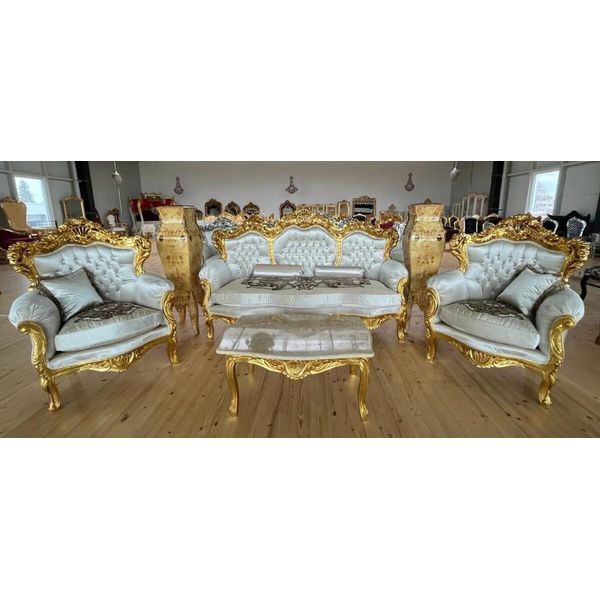 Casa Padrino Set Da Salotto Barocco Argento / Oro - 1 Divano Barocco E 2 Poltrone Barocche - Mobili Da Salotto In Stile Barocco - Mobili Barocchi - Arredamento Da Salotto Barocco-image