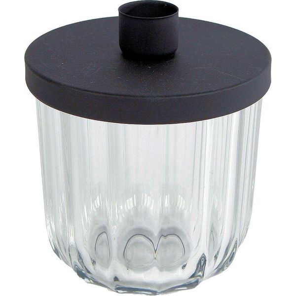 Portacandele A Bastoncino In Metallo Con Vetro - 11 Cm - Portacandele Decorativo Da Tavolo Nero-image