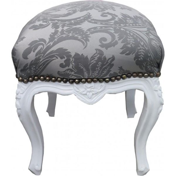 Casa Padrino Sgabello Barocco Grigio / Bianco Altezza 40 Cm, Larghezza 35 Cm - Mobili Barocchi-image