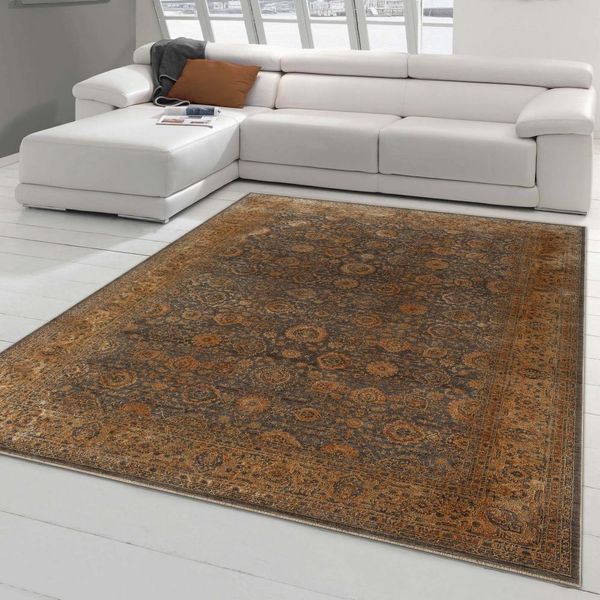 Tappeto Orientale Con Ornamenti Floreali In Blu Rame Dimensioni - 200 X 290 Cm-image