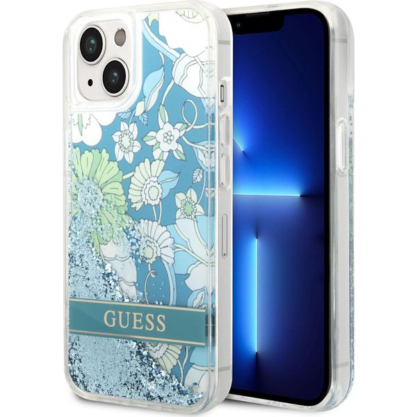 Guess Guhcp14Slflsn Custodia Rigida Per Iphone 14 / 15 / 13 6.1 Verde/Verde Fiore Liquido Glitterato-image