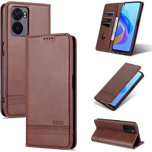 Custodia Oppo A57 5G, Portafoglio Con Chiusura Magnetica E Supporto, Custodia Flip In Pelle Per Oppo A57 5G Caffè-image