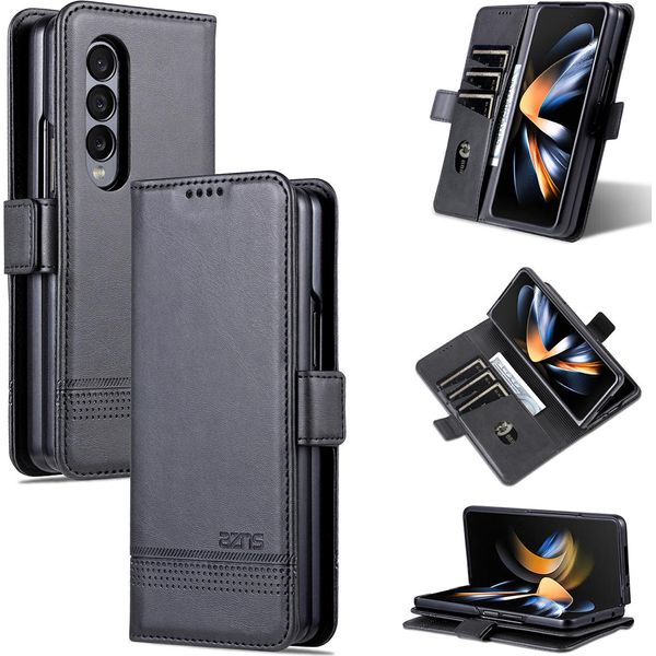 Custodia Galaxy Z Fold4, Portafoglio Con Chiusura Magnetica E Supporto, Custodia Flip In Pelle Per Samsung Galaxy Z Fold 4 5G Nero-image
