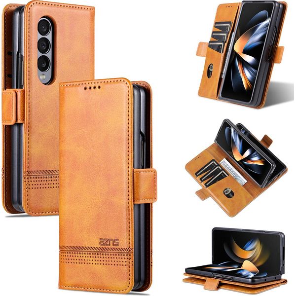 Custodia Galaxy Z Fold3, Portafoglio Con Chiusura Magnetica E Supporto, Custodia In Pelle Flip Per Samsung Galaxy Z Fold 3 5G Giallo-image