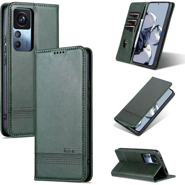 Xiaomi 12T Pro Custodia In Pelle, Flip Cover Wallet Case Chiusura Magnetica Stand Custodia Protettiva Per Xiaomi 12T / 12T Pro / Redmi K50 Ultra Green-image