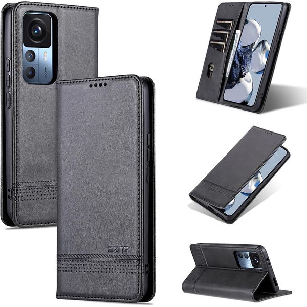Xiaomi 12T Pro Custodia In Pelle, Flip Cover Wallet Case Chiusura Magnetica Stand Custodia Protettiva Per Xiaomi 12T / 12T Pro / Redmi K50 Ultra Nero-image