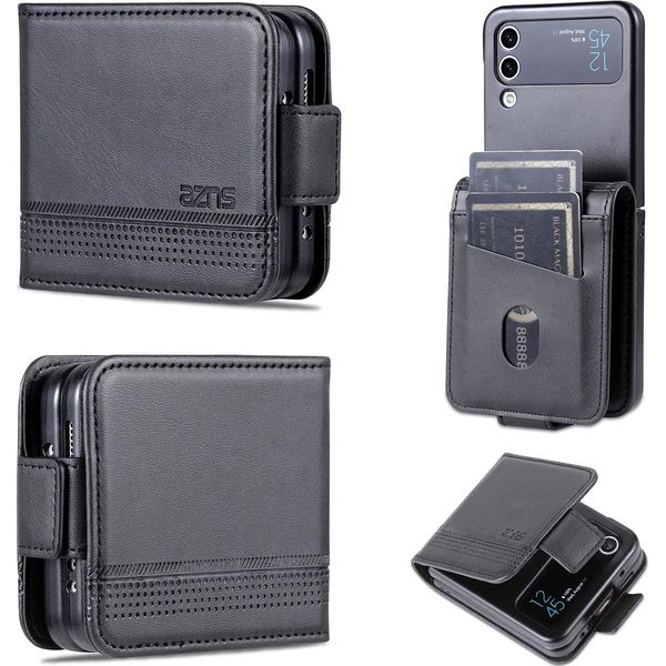Custodia Galaxy Z Flip3, Portafoglio Con Chiusura Magnetica E Supporto, Custodia In Pelle Per Samsung Galaxy Z Flip 3 5G Nero-image