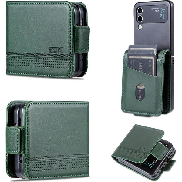 Galaxy Z Flip3 Custodia In Pelle, Flip Cover Wallet Case Chiusura Magnetica Stand Custodia Protettiva Per Samsung Galaxy Z Flip 3 5G Verde-image