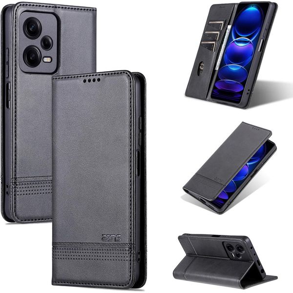 Custodia Redmi Note 12 Pro, Portafoglio Con Chiusura Magnetica E Supporto, Custodia Flip In Pelle Per Xiaomi Redmi Note 12 Pro Nero-image