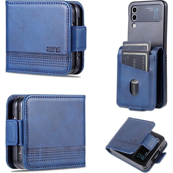 Custodia Galaxy Z Flip4, Portafoglio Con Chiusura Magnetica E Supporto, Custodia In Pelle Flip Per Samsung Galaxy Z Flip 4 5G Blu-image